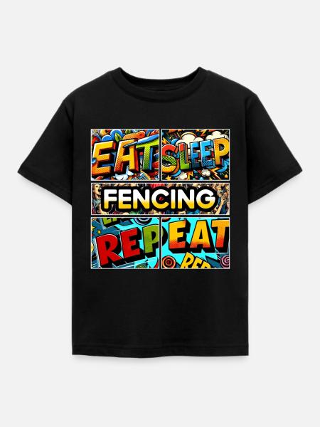 Eat sleep Fencing repeat - Kinder T-Shirt - Schwarz