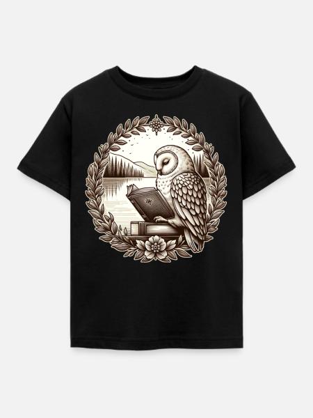 Eulen-Wildnis-Buch, das See-Landschaft liest - Kinder T-Shirt - Schwarz