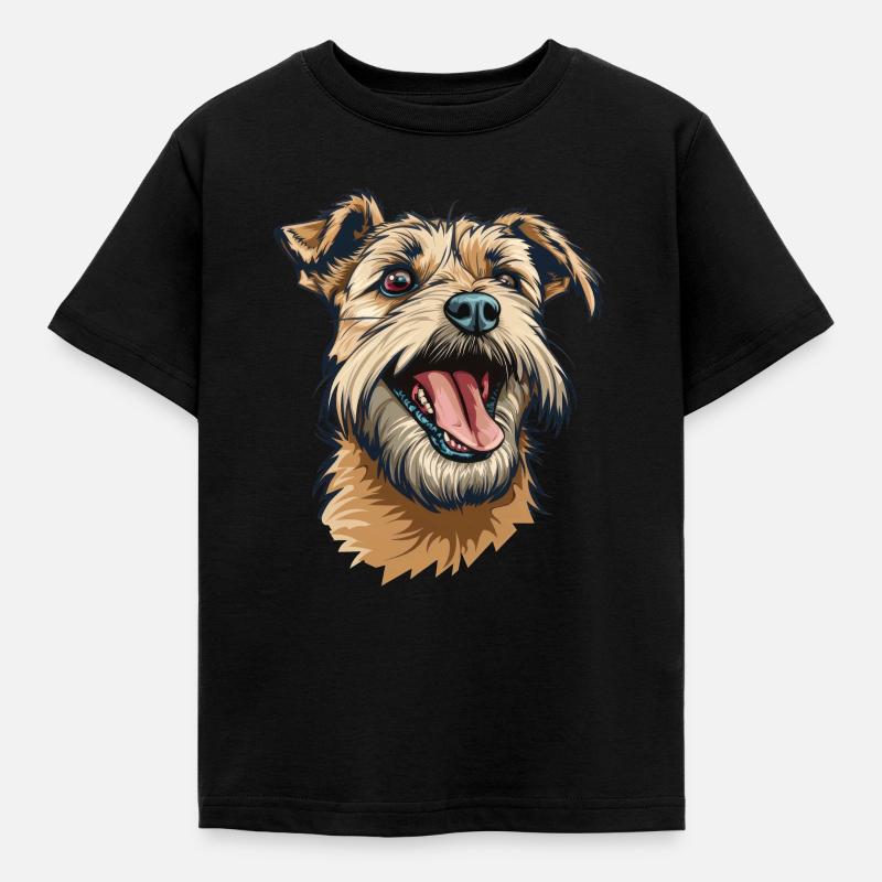 Border Terrier | Cartoon Artwork - Kinder T-Shirt - Schwarz