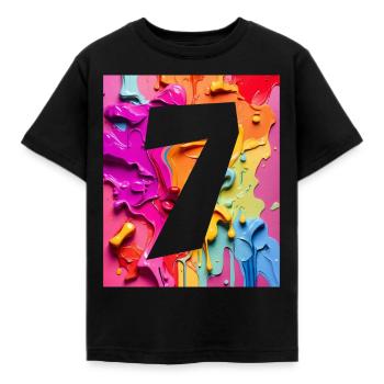 NR. 7 NUMMER 7 BUNT 7. GEBURTSTAG - Kinder T-Shirt - Schwarz - Vorne - AI Model Kid Female (0cm)