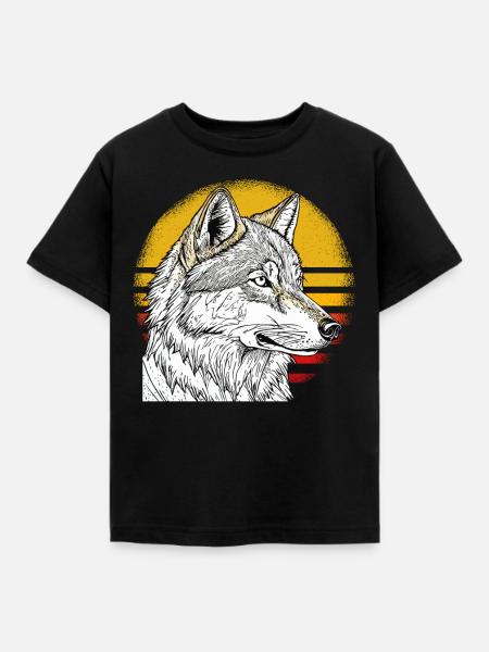 WOLF SONNE - Kinder T-Shirt - Schwarz