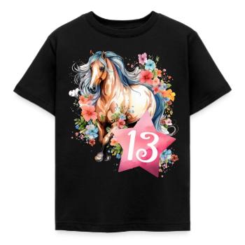 Geburtstag 13 Mädchen Pferd Reiten Stall Dreizehn - Kinder T-Shirt - Schwarz - Vorne - AI Model Kid Female (0cm)