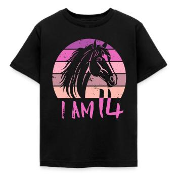 Geburtstag 14 Mädchen Pferd Reiten Stall Fourteen - Kinder T-Shirt - Schwarz - Vorne - AI Model Kid Female (0cm)