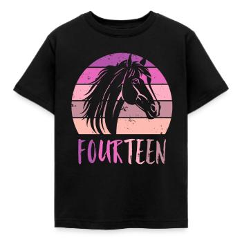 Geburtstag 14 Mädchen Pferd Reiten Stall Fourteen - Kinder T-Shirt - Schwarz - Vorne - AI Model Kid Female (0cm)