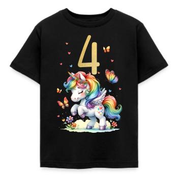 Geburtstag 4 Einhorn Vierter Geburtstag Mädchen 4 - Kinder T-Shirt - Schwarz - Vorne - AI Model Kid Female (0cm)