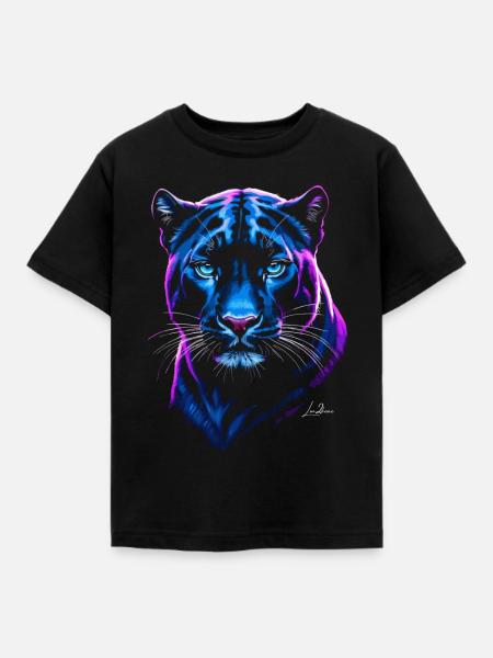 Wilde Neon-Panther - Kinder T-Shirt - Schwarz