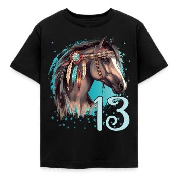 Geburtstag 13 Mädchen Pferd Reiten Stall Dreizehn - Kinder T-Shirt - Schwarz - Vorne - AI Model Kid Female (0cm)