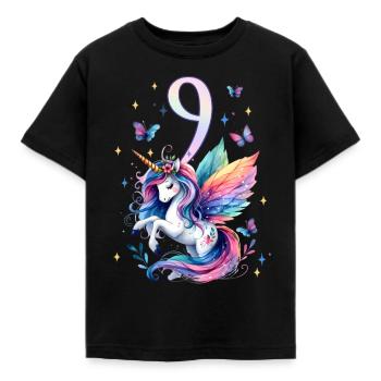 Geburtstag 9 Einhorn Fee Neun 9 Jahre Mädchen - Kinder T-Shirt - Schwarz - Vorne - AI Model Kid Female (0cm)