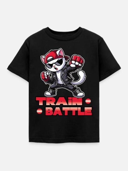Train Battle Kampfkatze - Kinder T-Shirt - Schwarz