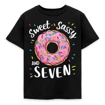 Sweet Sassy and Seven 7th Birthday Donut - Kids' T-Shirt - black - Front - AI Model Kid Female (0cm)