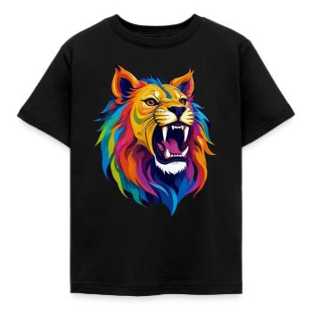 Lion, félin, lionne, dessin de lion - T-shirt Enfant - noir - Devant - AI Model Kid Female (0cm)