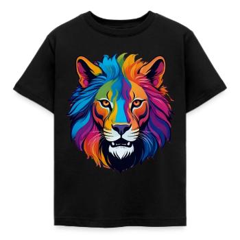 Lion, félin, lionne, dessin de lion - T-shirt Enfant - noir - Devant - AI Model Kid Female (0cm)