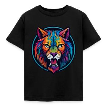 Lion, félin, lionne, dessin de lion - T-shirt Enfant - noir - Devant - AI Model Kid Female (0cm)