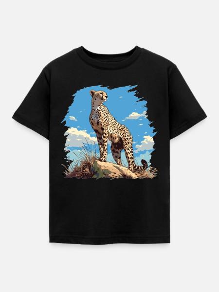 Cheetah Geparde Gepard - Kinder T-Shirt - Schwarz
