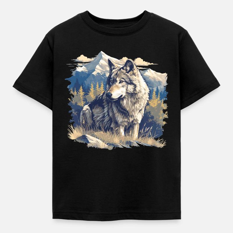 Wölfe Wolf - Kinder T-Shirt - Schwarz