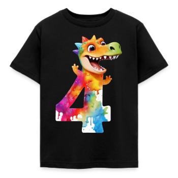NUMMER 4 JAHRE DINOSAURIER 4. GEBURTSTAG DINO - Kinder T-Shirt - Schwarz - Vorne - AI Model Kid Female (0cm)