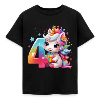 NUMMER 4 JAHRE EINHORN 4. GEBURTSTAG - Kinder T-Shirt - Schwarz - Vorne - AI Model Kid Female (0cm)