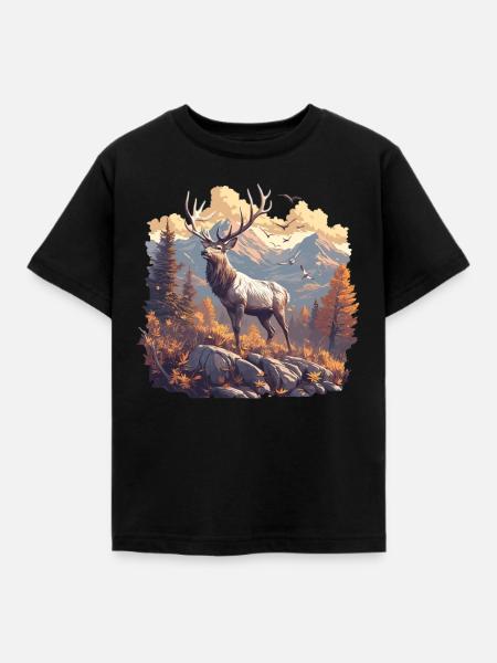 Hirsche Hirsch - Kinder T-Shirt - Schwarz