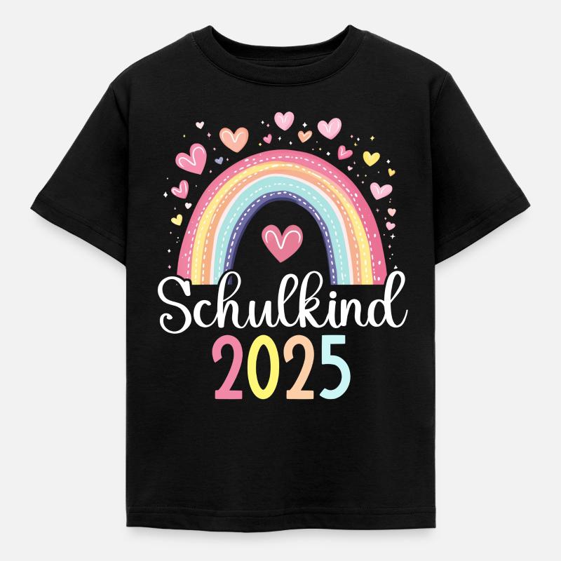 Schulkind 2025 Regenbogen Mädchen Einschulung 2025 - Kinder T-Shirt - Schwarz