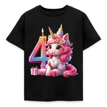 4 JAHRE EINHORN 4. GEBURTSTAG - Kinder T-Shirt - Schwarz - Vorne - AI Model Kid Female (0cm)