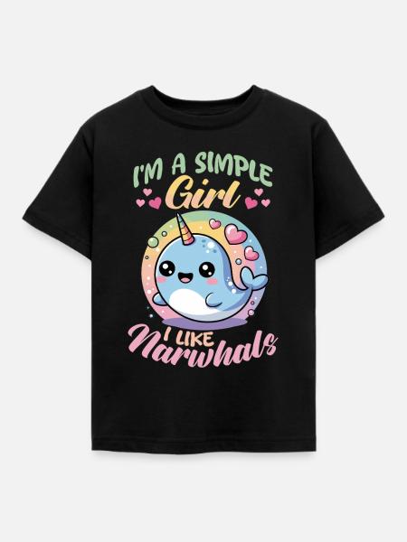 Narwhal Chibi Kawaii - Kinder T-Shirt - Schwarz