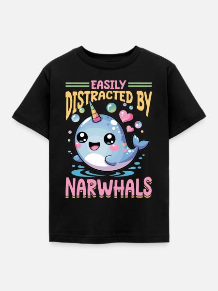 Narwhal Chibi Kawaii - Kinder T-Shirt - Schwarz