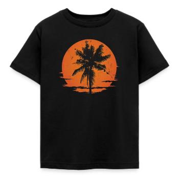 Distressed Sunset Palm Silhouette - Kids' T-Shirt - black - Front - AI Model Kid Female (0cm)