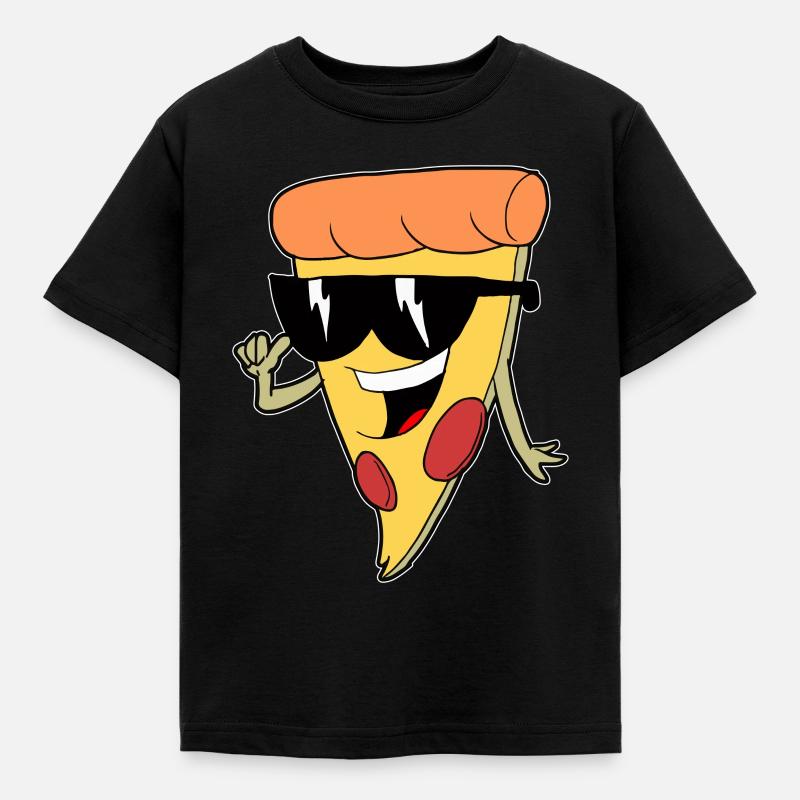 Lustige Pizza mit Sonnenbrille coole Geschenkidee - Kinder T-Shirt - Schwarz