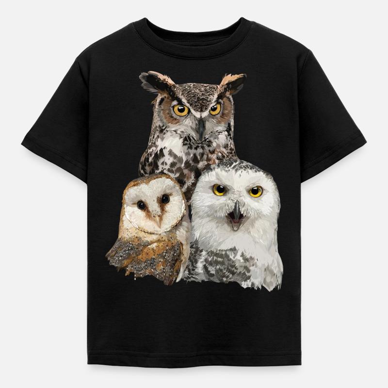 Eulen und Eule - Kinder T-Shirt - Schwarz