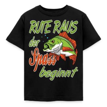Rute Raus Der Spass Beginnt für einen Angler - Kinder T-Shirt - Schwarz - Vorne - AI Model Kid Female (0cm)
