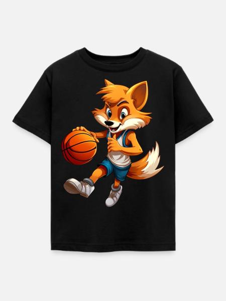 Basketball Füchsin - Kinder T-Shirt - Schwarz