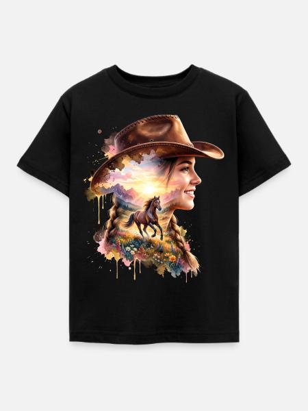 Reiterin Pferd Freiheit - Kinder T-Shirt - Schwarz