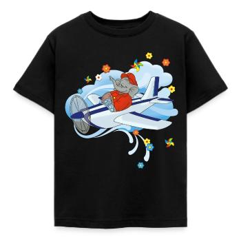 Benjamin Blümchen fliegt im Flugzeug Pilot - Kinder T-Shirt - Schwarz - Vorne - AI Model Kid Female (0cm)