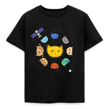 Le système solaire - Chat Satellite Spaceship - T-shirt Enfant - noir - Devant - AI Model Kid Female (0cm)