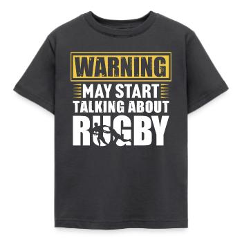 warning may start talking about rugby t-shirt - Kids' T-Shirt - dark grey - Front - AI Model Kid Female (0cm)