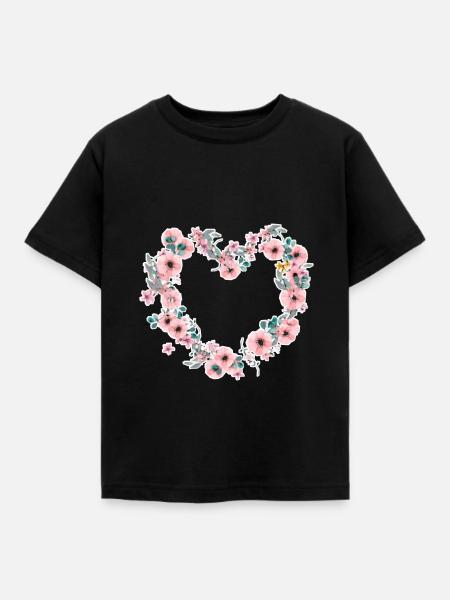 Blumen Herz - Kinder T-Shirt - Schwarz