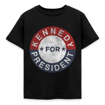 Vintage JFK Kennedy fĂźr PrĂ¤sident 1960 - Kinder T-Shirt - Schwarz - Vorne - AI Model Kid Female (0cm)