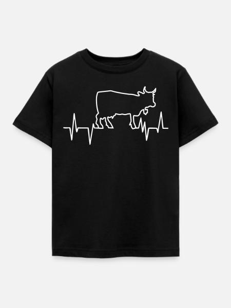 Herzschlag Kuh Alpen Bayern - Kinder T-Shirt - Schwarz