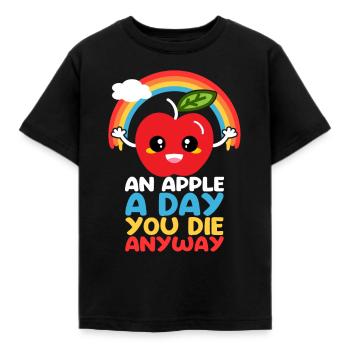 An Apple A Day You Die Anyway Funny Witty - Kids' T-Shirt - black - Front - AI Model Kid Female (0cm)