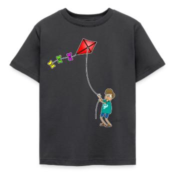 Junge mit Drachen - Autom fun - kite flying - Kinder T-Shirt - Dunkelgrau - Vorne - AI Model Kid Female (0cm)