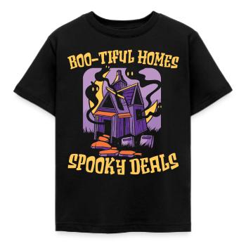 Boo-tiful Homes Offres fantasmagoriques Immobilier Halloween - T-shirt Enfant - noir - Devant - AI Model Kid Female (0cm)