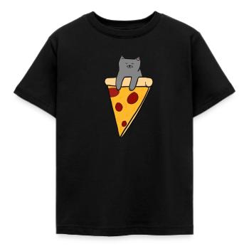 Pizza Lover, Cute Cat, Cat Lover - Kids' T-Shirt - black - Front - AI Model Kid Female (0cm)