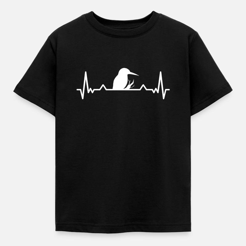 Herzschlag Eisvogel Rackenvogel Federn kobaltblau - Kinder T-Shirt - Schwarz