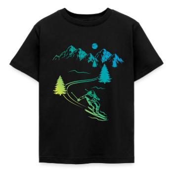 Skifahren Abfahrt Berg Wintersport - Kinder T-Shirt - Schwarz - Vorne - AI Model Kid Female (0cm)