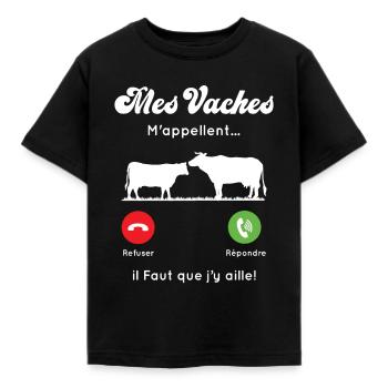 Mes vaches m'appellent, Agriculteur humour cadeau - T-shirt Enfant - noir - Devant - AI Model Kid Female (0cm)