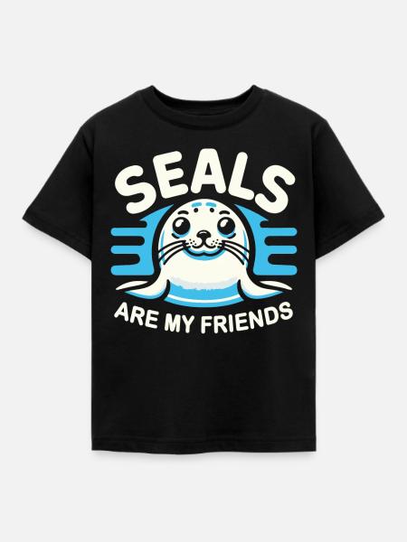 Robbe Robben Tier Seelöwe - Kinder T-Shirt - Schwarz