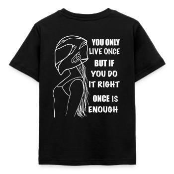 Biker girl with saying - Kids' T-Shirt - black - Back - AI Model Kid Female (0cm)