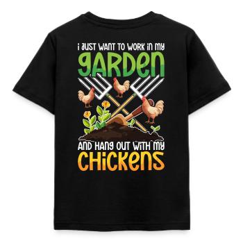 Fun chicken design for garden lovers - Kids' T-Shirt - black - Back - AI Model Kid Female (0cm)