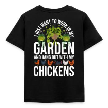 Fun chicken design for garden lovers - Kids' T-Shirt - black - Back - AI Model Kid Female (0cm)