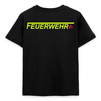 Feuerwehrlogo mit Langem F und Flamme - Kinder T-Shirt - Schwarz - Hinten - AI Model Kid Female (0cm)